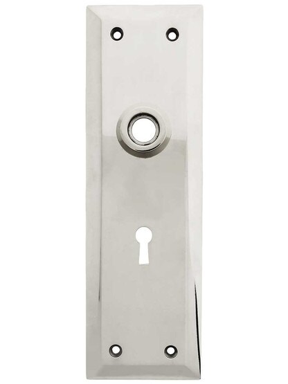 Large Forged-Brass New York Door Plate with Keyhole in Polished Nickel.